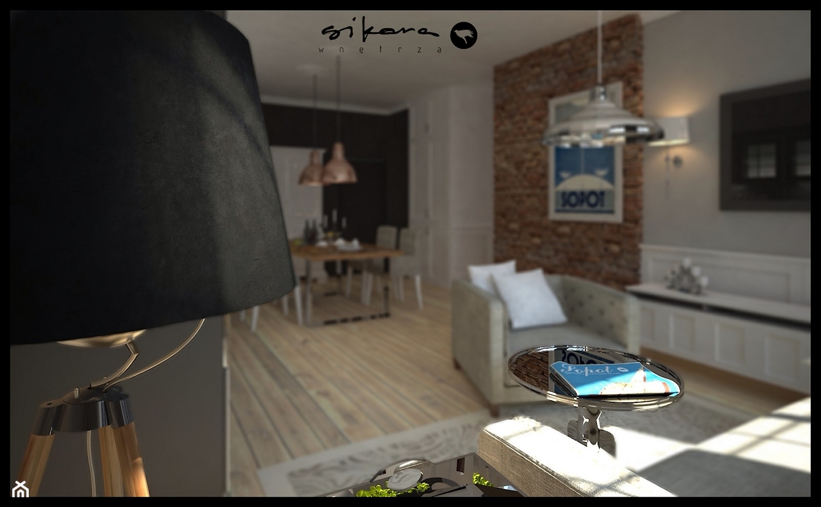 Apartament w Sopocie - Średni biały czarny salon z jadalnią - zdjęcie od SIKORA WNĘTRZA - Homebook