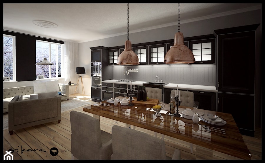 Apartament w Sopocie - Średnia beżowa jadalnia w salonie - zdjęcie od SIKORA WNĘTRZA