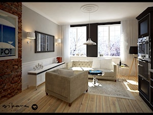 Apartament w Sopocie - Średni biały czarny salon - zdjęcie od SIKORA WNĘTRZA