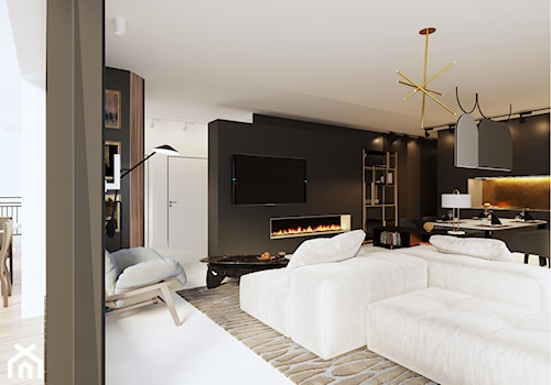 Apartament w Aachen // Niemcy - Duży biały czarny salon z kuchnią z jadalnią, styl nowoczesny - zdjęcie od SIKORA WNĘTRZA