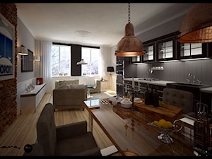 Apartament w Sopocie - Średnia brązowa szara jadalnia w kuchni - zdjęcie od SIKORA WNĘTRZA