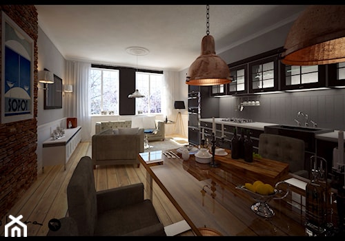 Apartament w Sopocie - Średnia brązowa szara jadalnia w kuchni - zdjęcie od SIKORA WNĘTRZA