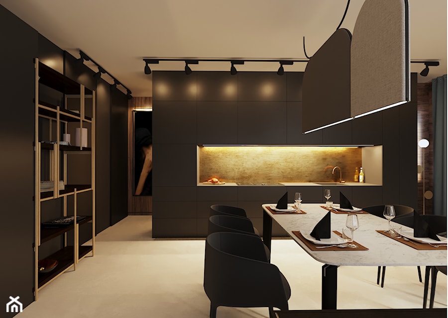 Apartament w Aachen // Niemcy - Duża otwarta z salonem z kamiennym blatem szara z zabudowaną lodówką z podblatowym zlewozmywakiem kuchnia jednorzędowa z marmurową podłogą, styl minimalistyczny - zdjęcie od SIKORA WNĘTRZA