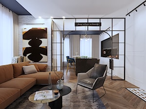 APARTAMENT INDUSTRIAL LOFT - Średni biały salon z kuchnią z jadalnią, styl glamour - zdjęcie od SIKORA WNĘTRZA