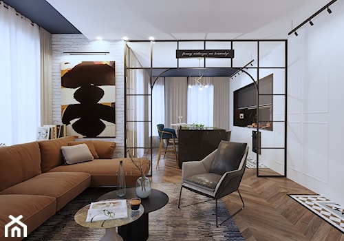 APARTAMENT INDUSTRIAL LOFT - Średni biały salon z kuchnią z jadalnią, styl glamour - zdjęcie od SIKORA WNĘTRZA