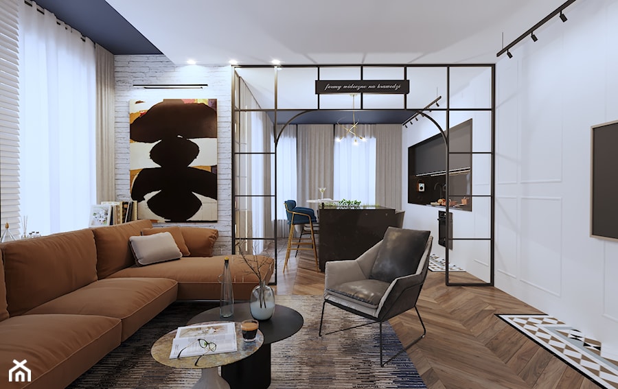 APARTAMENT INDUSTRIAL LOFT - Średni biały salon z kuchnią z jadalnią, styl glamour - zdjęcie od SIKORA WNĘTRZA