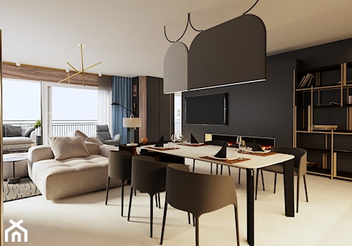 Apartament w Aachen // Niemcy - Średni czarny salon z jadalnią, styl nowoczesny - zdjęcie od SIKORA WNĘTRZA
