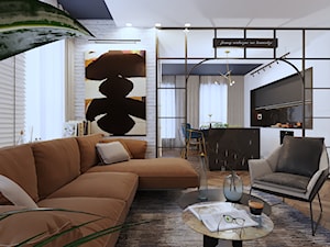APARTAMENT INDUSTRIAL LOFT - Średni biały salon z kuchnią z jadalnią, styl glamour - zdjęcie od SIKORA WNĘTRZA