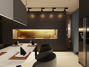 Apartament w Aachen // Niemcy - Średnia otwarta z salonem z kamiennym blatem z zabudowaną lodówką z ... - zdjęcie od SIKORA WNĘTRZA