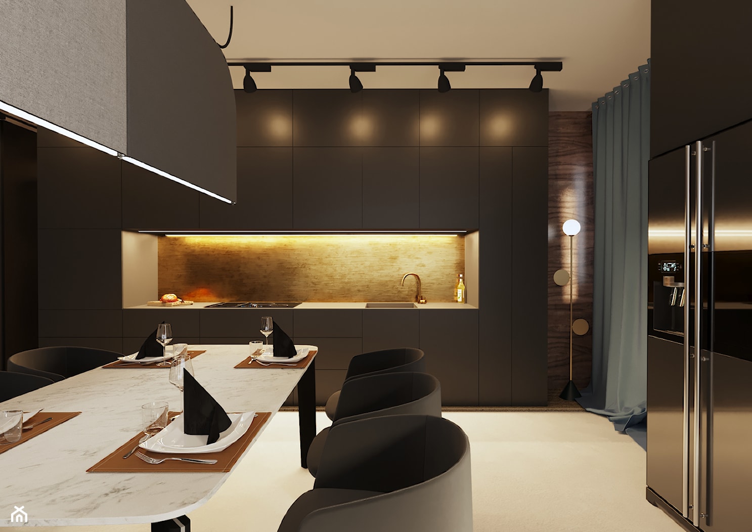 Apartament w Aachen // Niemcy - Średnia otwarta z salonem z kamiennym blatem z zabudowaną lodówką z podblatowym zlewozmywakiem kuchnia w kształcie litery l z oknem, styl minimalistyczny - zdjęcie od SIKORA WNĘTRZA - Homebook