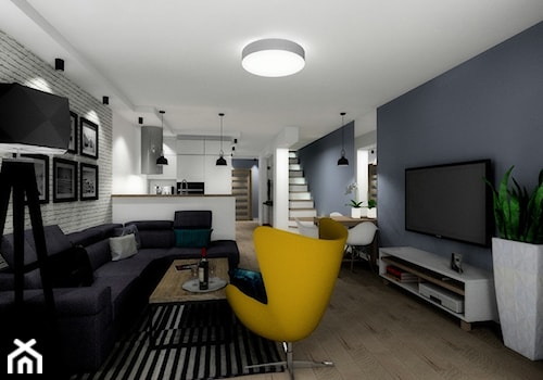 Segment mieszkalny - Średni biały niebieski salon z kuchnią z jadalnią - zdjęcie od ARTIEGO Lublin- Projekty wnętrz