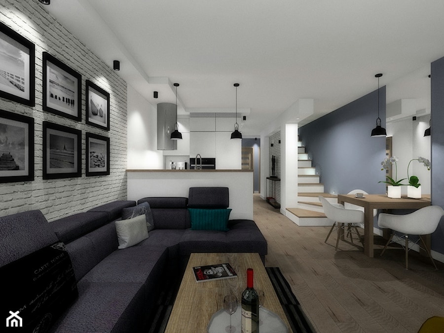 Segment mieszkalny - Mały biały szary salon z kuchnią z jadalnią - zdjęcie od ARTIEGO Lublin- Projekty wnętrz