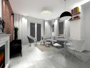 Mieszkanie 50 m2 - Średni biały salon z jadalnią - zdjęcie od ARTIEGO Lublin- Projekty wnętrz