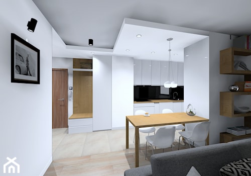 Mieszkanie 60m2 - Średni biały salon z kuchnią z jadalnią, styl nowoczesny - zdjęcie od ARTIEGO Lublin- Projekty wnętrz