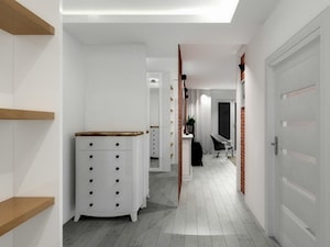 Mieszkanie 50 m2 - Średni biały hol / przedpokój - zdjęcie od ARTIEGO Lublin- Projekty wnętrz