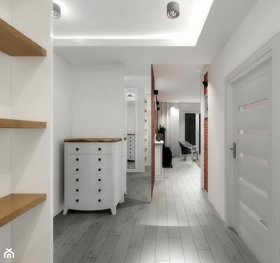 Mieszkanie 50 m2 - Średni biały hol / przedpokój - zdjęcie od ARTIEGO Lublin- Projekty wnętrz