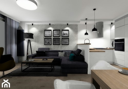 Segment mieszkalny - Duży biały salon z kuchnią z jadalnią - zdjęcie od ARTIEGO Lublin- Projekty wnętrz