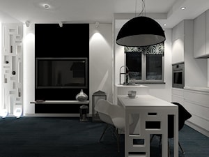 Mieszkanie 47.9m2 - Mały biały czarny salon z kuchnią z jadalnią, styl nowoczesny - zdjęcie od ARTIEGO Lublin- Projekty wnętrz