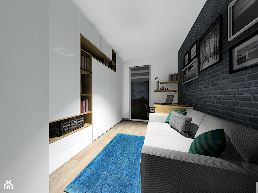 Mieszkanie 60m2 - Średnie w osobnym pomieszczeniu z sofą białe czarne biuro, styl nowoczesny - zdjęcie od ARTIEGO Lublin- Projekty wnętrz