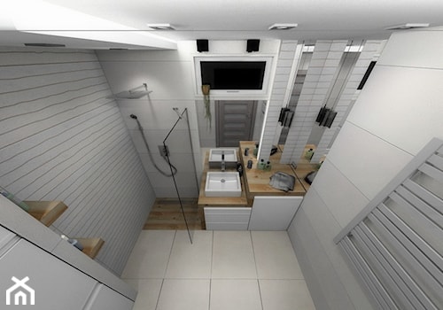 Mieszkanie 60m2 - Mała z pralką / suszarką z lustrem z punktowym oświetleniem łazienka z oknem, styl nowoczesny - zdjęcie od ARTIEGO Lublin- Projekty wnętrz