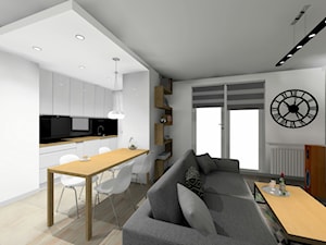 Mieszkanie 60m2 - Mały biały salon z kuchnią z jadalnią, styl nowoczesny - zdjęcie od ARTIEGO Lublin- Projekty wnętrz