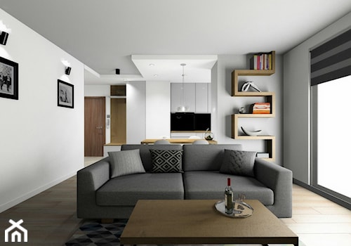 Mieszkanie 60m2 - Mały biały szary salon z jadalnią, styl nowoczesny - zdjęcie od ARTIEGO Lublin- Projekty wnętrz