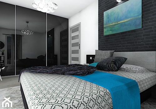 Mieszkanie 47.9m2 - Średnia duża biała czarna sypialnia, styl nowoczesny - zdjęcie od ARTIEGO Lublin- Projekty wnętrz