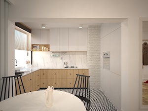 Średnia otwarta z salonem z zabudowaną lodówką kuchnia w kształcie litery l w kształcie litery u z oknem - zdjęcie od Projectownia