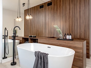 Orzech amerykański - Sypialnia z łazienką, styl minimalistyczny - zdjęcie od emDesign home & decoration