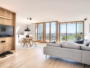 Apartament 140 - Duży biały salon z kuchnią z jadalnią z tarasem / balkonem, styl minimalistyczny - zdjęcie od emDesign home & decoration
