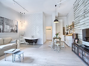 apartament 60 - Średni biały salon z kuchnią z jadalnią, styl skandynawski - zdjęcie od emDesign home & decoration