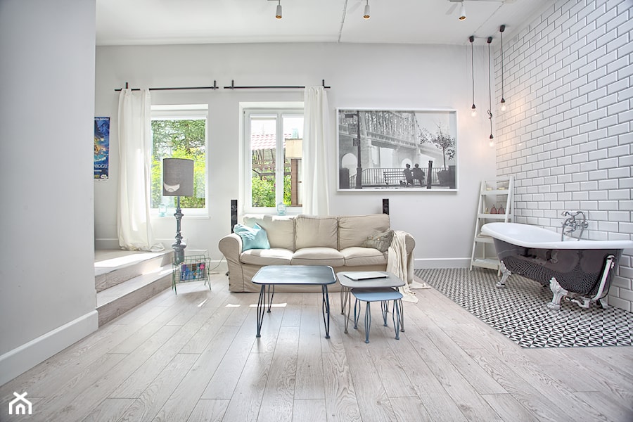 apartament 60 - Średni biały salon, styl skandynawski - zdjęcie od emDesign home & decoration