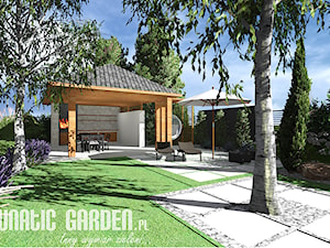 Projekt ogrodu kamiennego - Duży ogród za domem z altaną - zdjęcie od Lunatic Garden