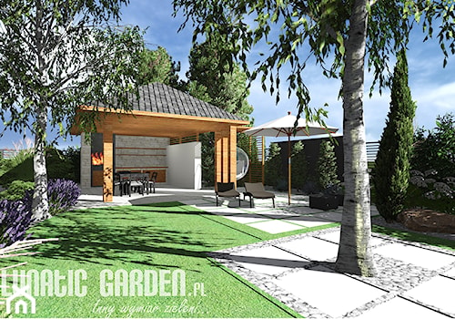 Projekt ogrodu kamiennego - Duży ogród za domem z altaną - zdjęcie od Lunatic Garden