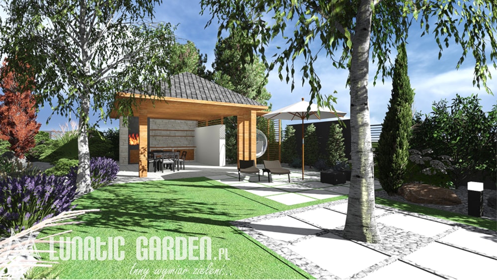 Projekt ogrodu kamiennego - Duży ogród za domem z altaną - zdjęcie od Lunatic Garden - Homebook