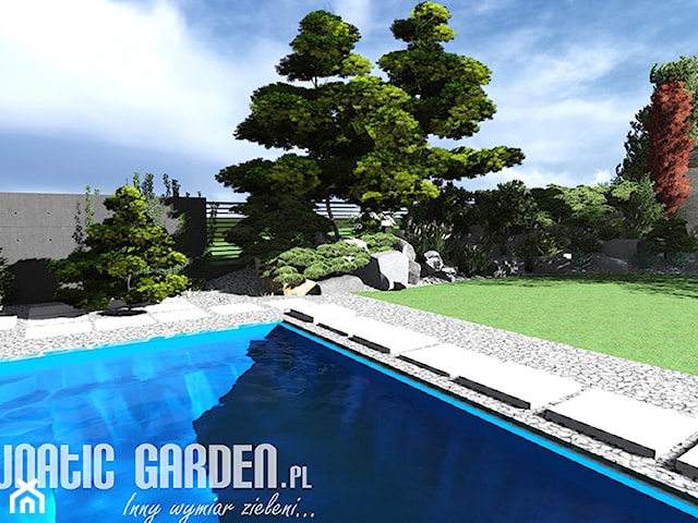 Ogród kamienny z basenem