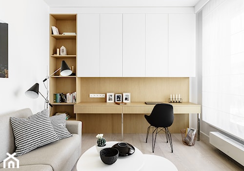 Nowe Orłowo 4 - Gdynia - Średnie w osobnym pomieszczeniu z sofą z zabudowanym biurkiem białe biuro, ... - zdjęcie od Anna Maria Sokołowska Architektura Wnętrz (dawniej Pracownia Projektowa Dragon Art )