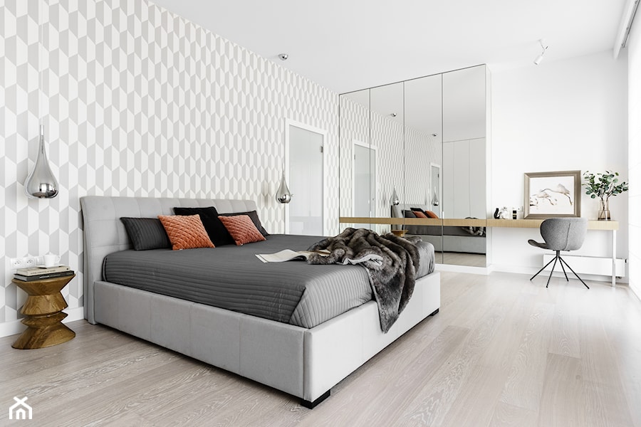 Nowe Orłowo 4 - Gdynia - Duża biała z biurkiem sypialnia, styl nowoczesny - zdjęcie od Anna Maria Sokołowska Architektura Wnętrz (dawniej Pracownia Projektowa Dragon Art )