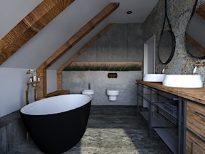 Łazienka na poddaszu - Duża na poddaszu z dwoma umywalkami łazienka, styl industrialny - zdjęcie od outt