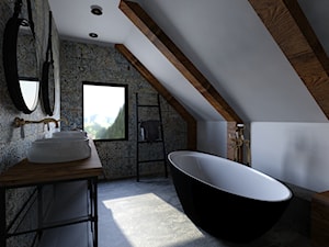 Łazienka na poddaszu - Duża na poddaszu łazienka z oknem, styl industrialny - zdjęcie od outt