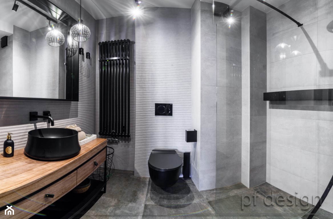 szaro-czarna łazienka - zdjęcie od pf design - Homebook
