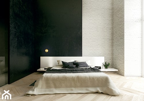 W_ŁDZ_2016 - Średnia biała czarna sypialnia, styl minimalistyczny - zdjęcie od r_au_m* grupa projektowa