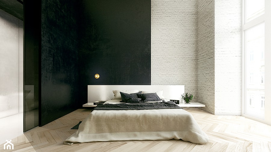 W_ŁDZ_2016 - Średnia biała czarna sypialnia, styl minimalistyczny - zdjęcie od r_au_m* grupa projektowa