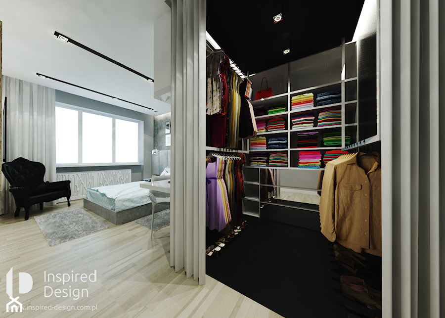 Mieszkanie w Łodzi - Mała otwarta garderoba przy sypialni, styl nowoczesny - zdjęcie od INSPIRED DESIGN