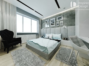 Mieszkanie w Łodzi - Duża szara z biurkiem sypialnia, styl nowoczesny - zdjęcie od INSPIRED DESIGN