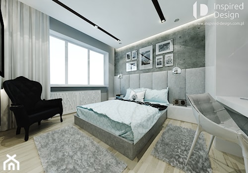 Mieszkanie w Łodzi - Duża szara z biurkiem sypialnia, styl nowoczesny - zdjęcie od INSPIRED DESIGN