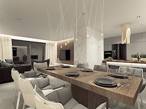 DOM WROCŁAW OPORÓW - Duża biała jadalnia w salonie w kuchni, styl nowoczesny - zdjęcie od INSPIRED DESIGN