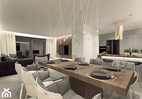 DOM WROCŁAW OPORÓW - Duża biała jadalnia w salonie w kuchni, styl nowoczesny - zdjęcie od INSPIRED DESIGN