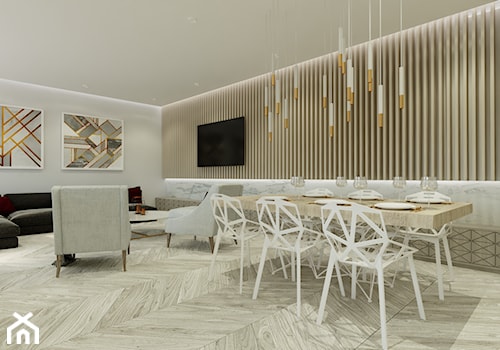 STREFA DZIENNA 2 - Średnia biała jadalnia w salonie, styl nowoczesny - zdjęcie od INSPIRED DESIGN