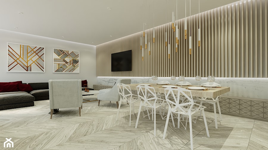STREFA DZIENNA 2 - Średnia biała jadalnia w salonie, styl nowoczesny - zdjęcie od INSPIRED DESIGN